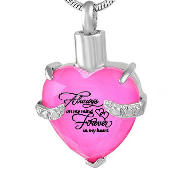Birthstone Heart Pet Urn Necklace – 12 Month Colors – Holds Fur or Ashes – Stainless Steel