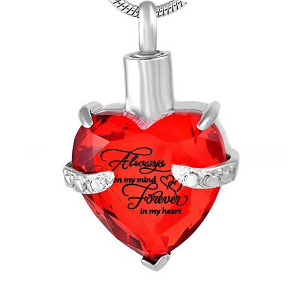 Birthstone Heart Pet Urn Necklace – 12 Month Colors – Holds Fur or Ashes – Stainless Steel