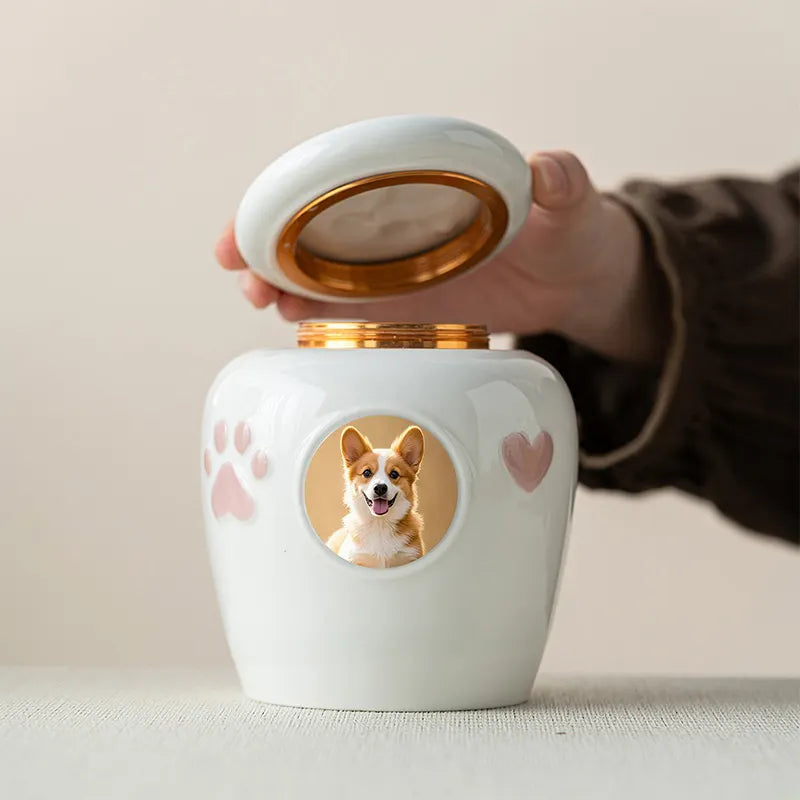 Custom Photo Large Dog Urn - Personalized Ceramic Memorial for Medium to Large Breeds