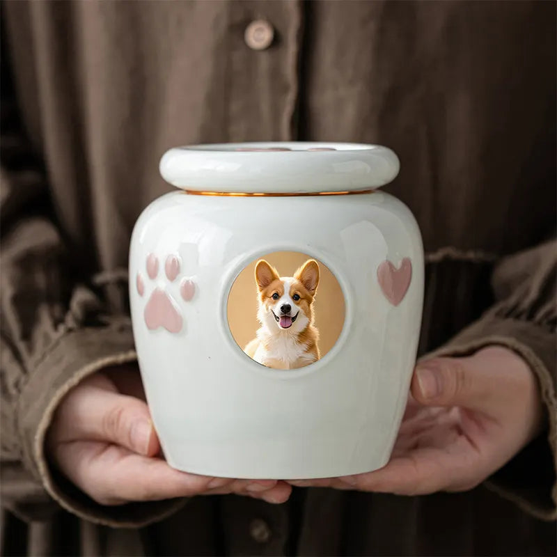 Custom Photo Large Dog Urn - Personalized Ceramic Memorial for Medium to Large Breeds