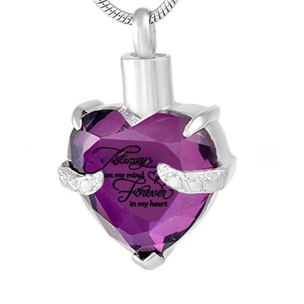 Birthstone Heart Pet Urn Necklace – 12 Month Colors – Holds Fur or Ashes – Stainless Steel