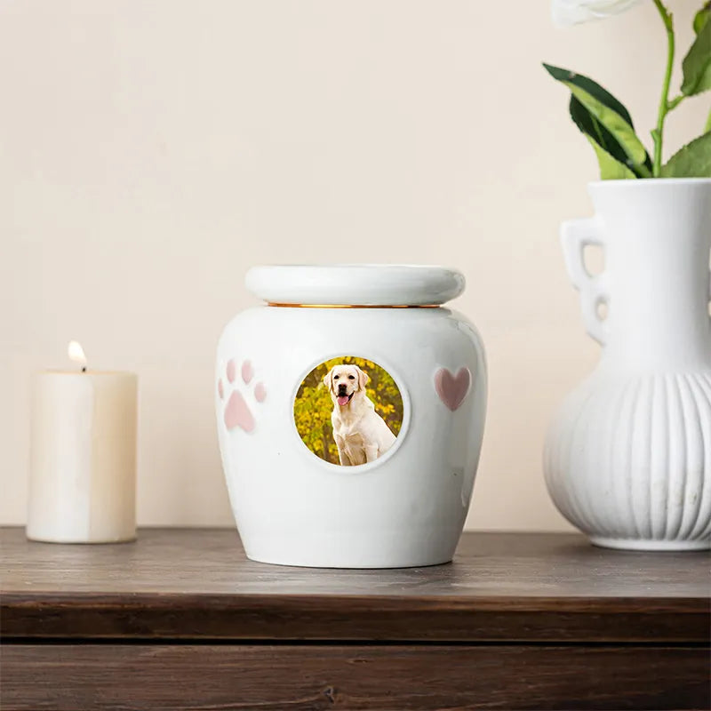 Custom Photo Large Dog Urn - Personalized Ceramic Memorial for Medium to Large Breeds