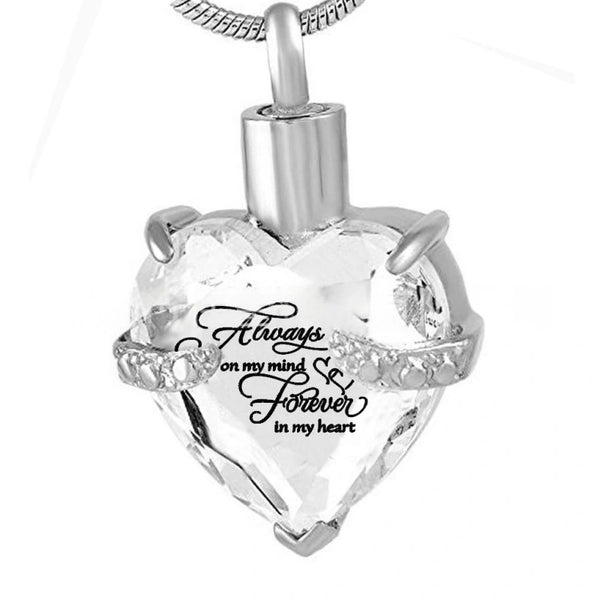 Birthstone Heart Pet Urn Necklace – 12 Month Colors – Holds Fur or Ashes – Stainless Steel