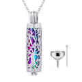 Cylinder Tree of Life Pet Urn Necklace – Hollowed Openwork Design – Holds Fur, Ashes, or Scent