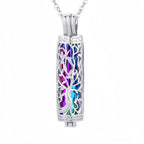 Cylinder Tree of Life Pet Urn Necklace – Hollowed Openwork Design – Holds Fur, Ashes, or Scent