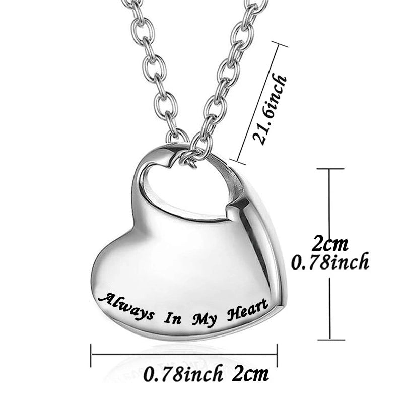 Large Heart Pet Urn Necklace – 3 Engraving Options – Holds More Ashes or Fur