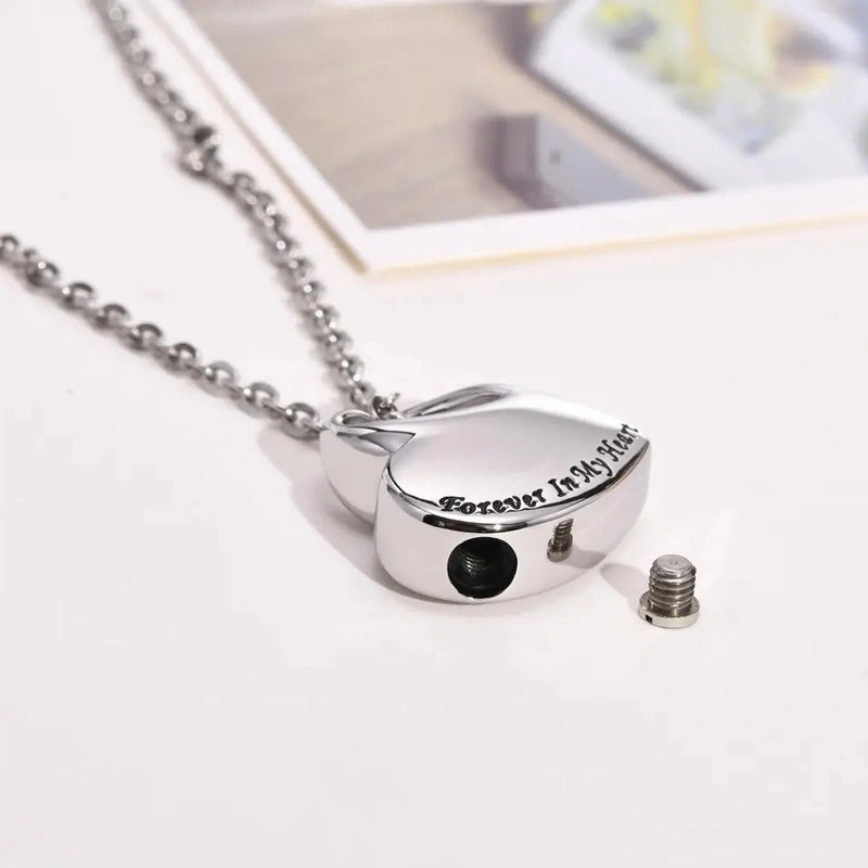 Large Heart Pet Urn Necklace – 3 Engraving Options – Holds More Ashes or Fur