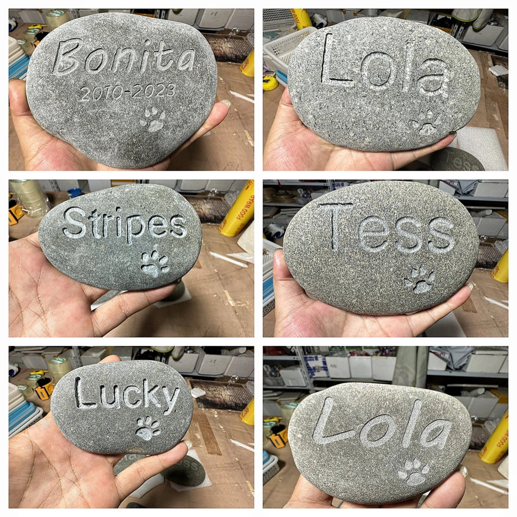 Engravable Memorial Pebble Stone, Personalized Pet Grave Marker for Garden, Custom Engraved River Rock for Cat Dog Loss Gift, Sympathy Keepsake (5 Sizes)