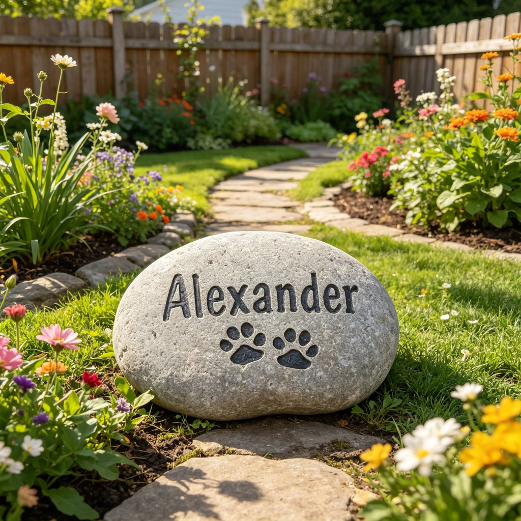 Engravable Memorial Pebble Stone, Personalized Pet Grave Marker for Garden, Custom Engraved River Rock for Cat Dog Loss Gift, Sympathy Keepsake (5 Sizes)