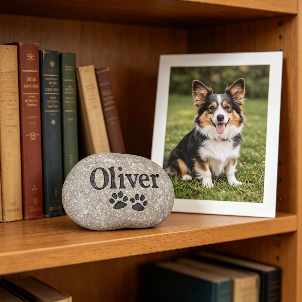 Engravable Memorial Pebble Stone, Personalized Pet Grave Marker for Garden, Custom Engraved River Rock for Cat Dog Loss Gift, Sympathy Keepsake (5 Sizes)