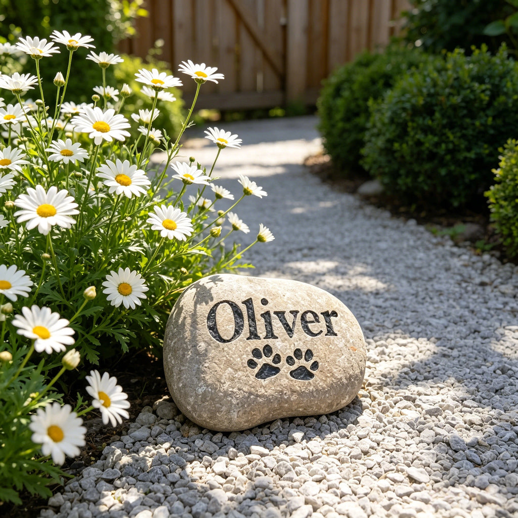 Engravable Memorial Pebble Stone, Personalized Pet Grave Marker for Garden, Custom Engraved River Rock for Cat Dog Loss Gift, Sympathy Keepsake (5 Sizes)