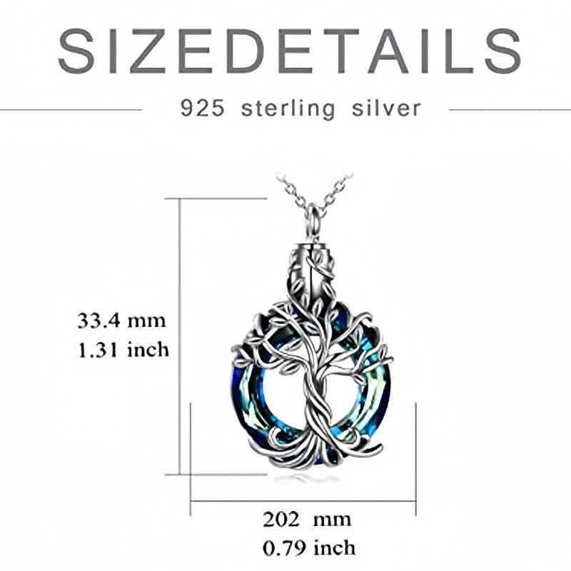 Tree of Life Pet Urn Necklace – Stainless Steel with Colored Glass Stone – Holds Fur or Ashes
