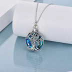 Tree of Life Pet Urn Necklace – Stainless Steel with Colored Glass Stone – Holds Fur or Ashes