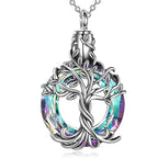 Tree of Life Pet Urn Necklace – Stainless Steel with Colored Glass Stone – Holds Fur or Ashes