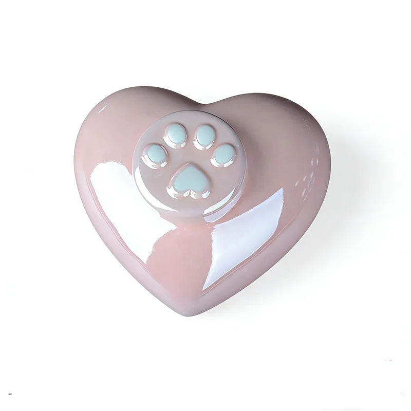 Custom Engraved Pet Memorial Urn: Heart-Shaped Ceramic Keepsake with Unique Paw Lid for Beloved Pets
