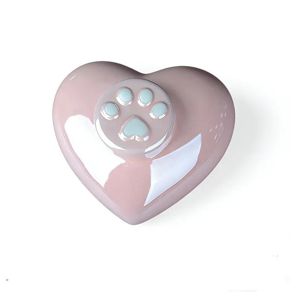 Custom Engraved Pet Memorial Urn: Heart-Shaped Ceramic Keepsake with Unique Paw Lid for Beloved Pets
