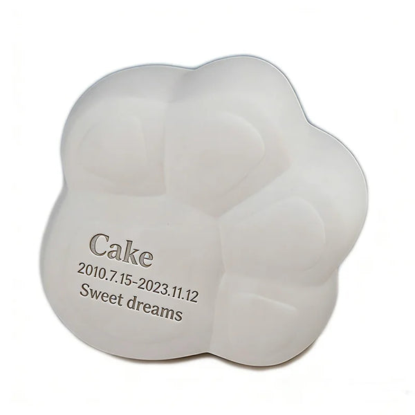 Unique Paw-Shaped Pet Cremation Urn: Minimalist White Ceramic Memorial with Custom Name Engraving