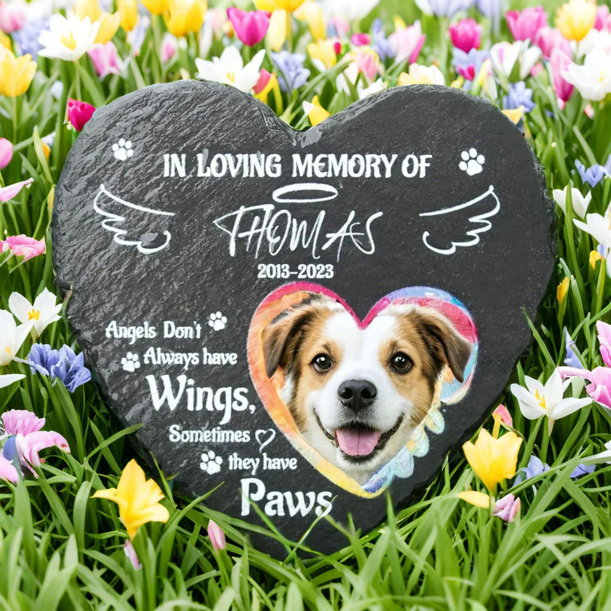 Personalized Heart Memorial Stone, Custom Printed Slate Garden Rock for Pet Loss, Eco-Friendly Indoor/Outdoor Decor, Sympathy Gift for Cat or Dog