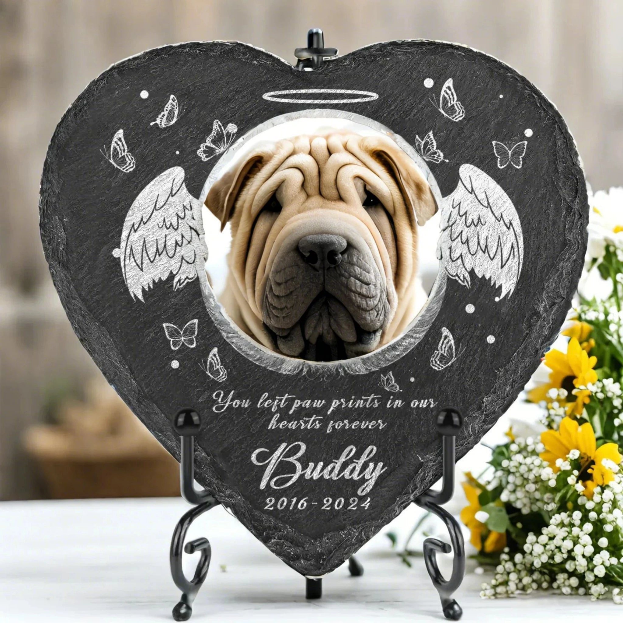 Personalized Heart Memorial Stone, Custom Printed Slate Garden Rock for Pet Loss, Eco-Friendly Indoor/Outdoor Decor, Sympathy Gift for Cat or Dog