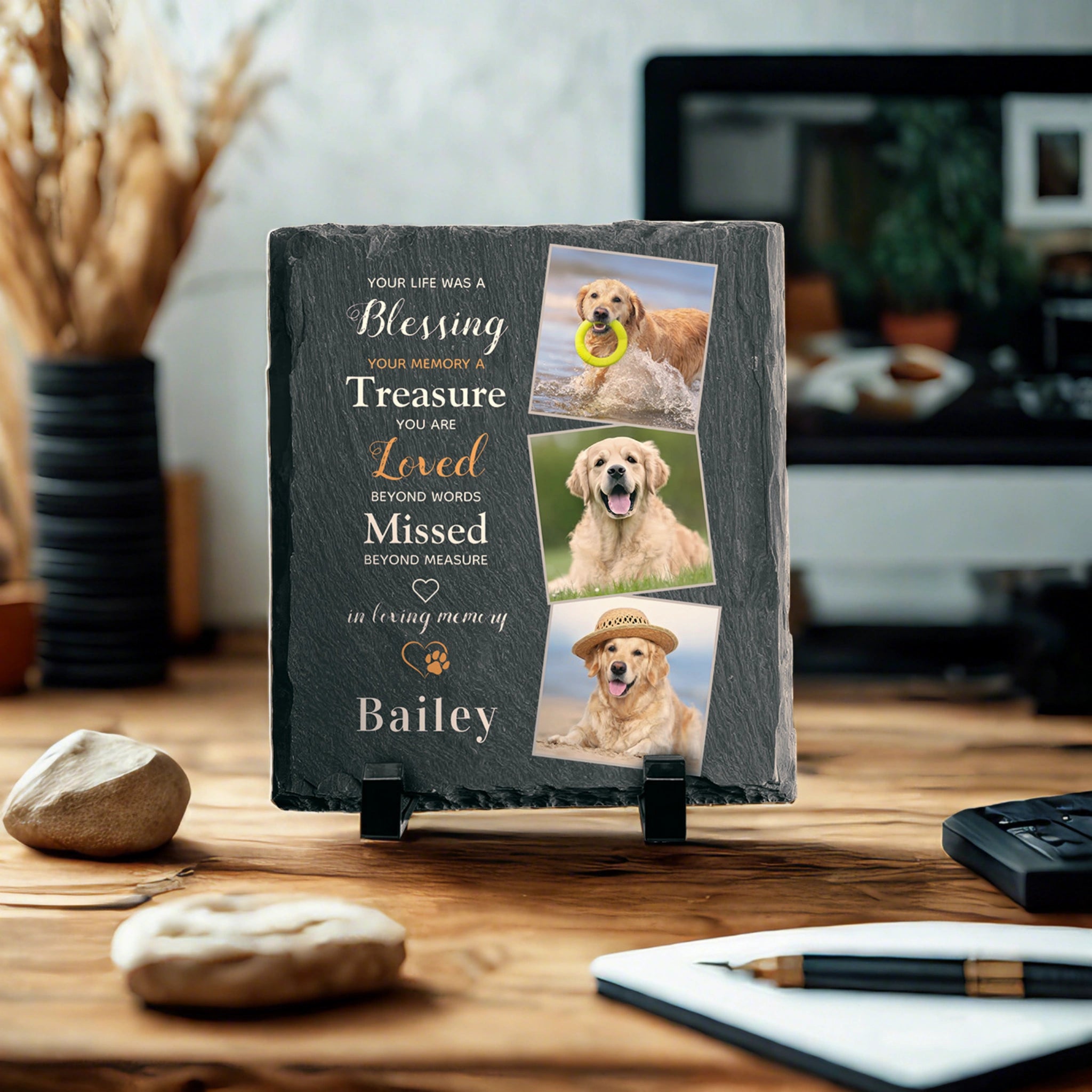 Custom Memorial Stone Square, Personalized Slate Garden Rock for Pet Loss, Custom Printed Pet Memorial, Eco-Friendly Indoor/Outdoor Decor