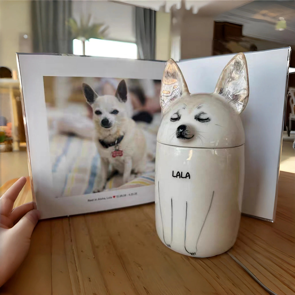 Personalized Dog Urn, Hand-Painted Ceramic Pet Memorial Keepsake Box – Custom Portrait from Photo, Dog Ashes Keepsake for Large & Small Breeds
