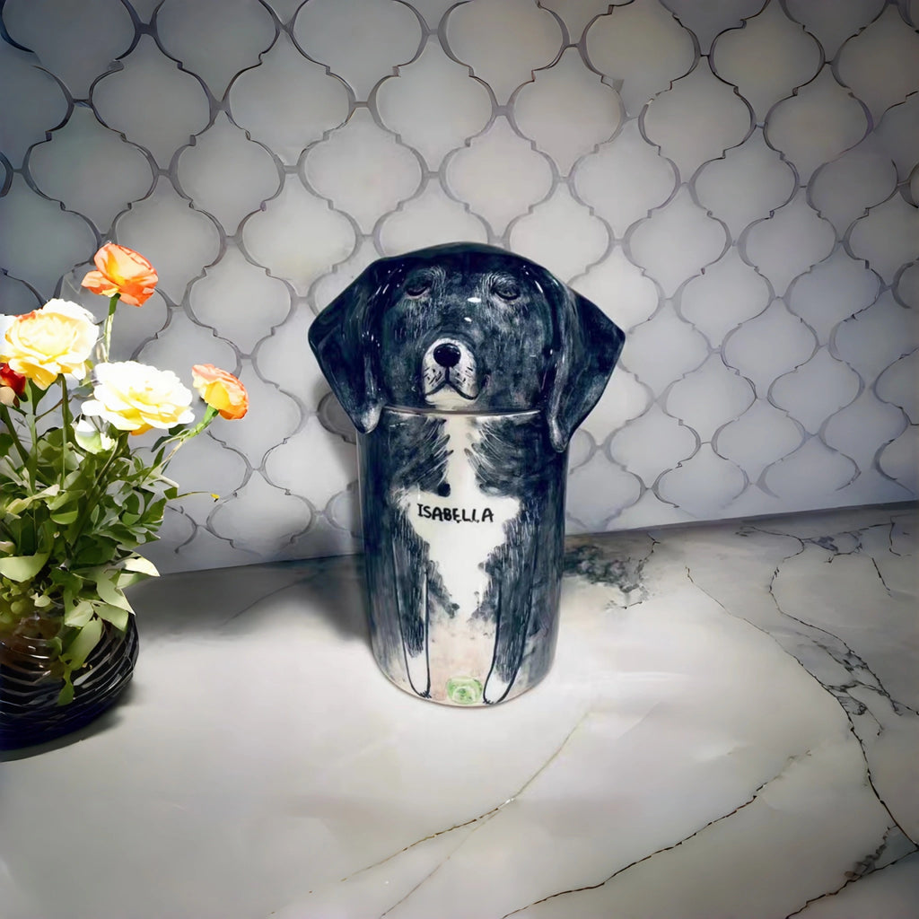 Personalized Dog Urn, Hand-Painted Ceramic Pet Memorial Keepsake Box – Custom Portrait from Photo, Dog Ashes Keepsake for Large & Small Breeds