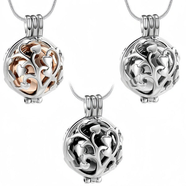 Spherical Tree of Life Pet Urn Necklace – Hollowed Openwork Design – Holds Fur or Ashes