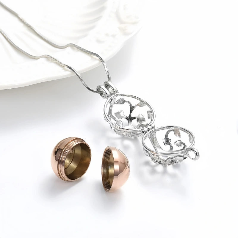 Spherical Tree of Life Pet Urn Necklace – Hollowed Openwork Design – Holds Fur or Ashes