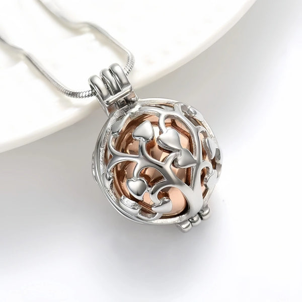 Spherical Tree of Life Pet Urn Necklace – Hollowed Openwork Design – Holds Fur or Ashes