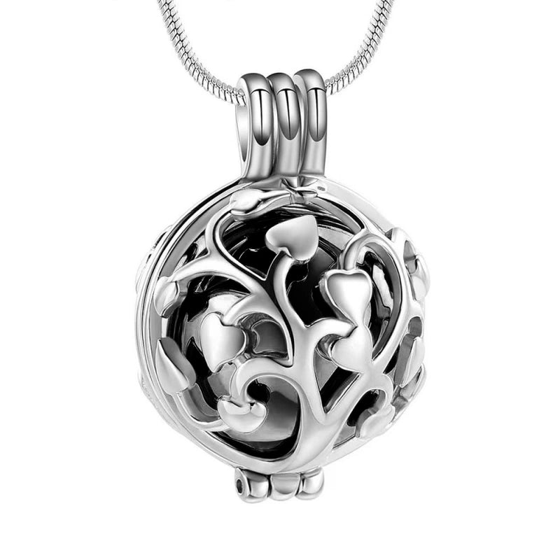 Spherical Tree of Life Pet Urn Necklace – Hollowed Openwork Design – Holds Fur or Ashes