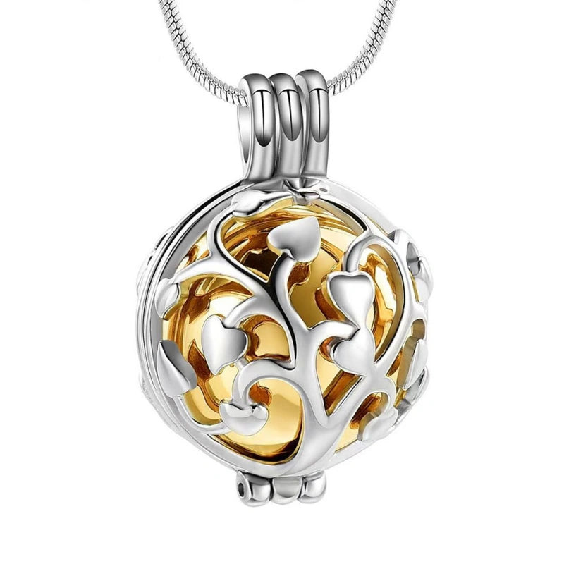 Spherical Tree of Life Pet Urn Necklace – Hollowed Openwork Design – Holds Fur or Ashes