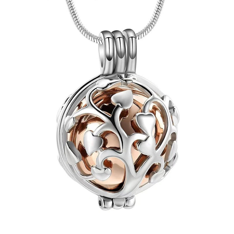 Spherical Tree of Life Pet Urn Necklace – Hollowed Openwork Design – Holds Fur or Ashes