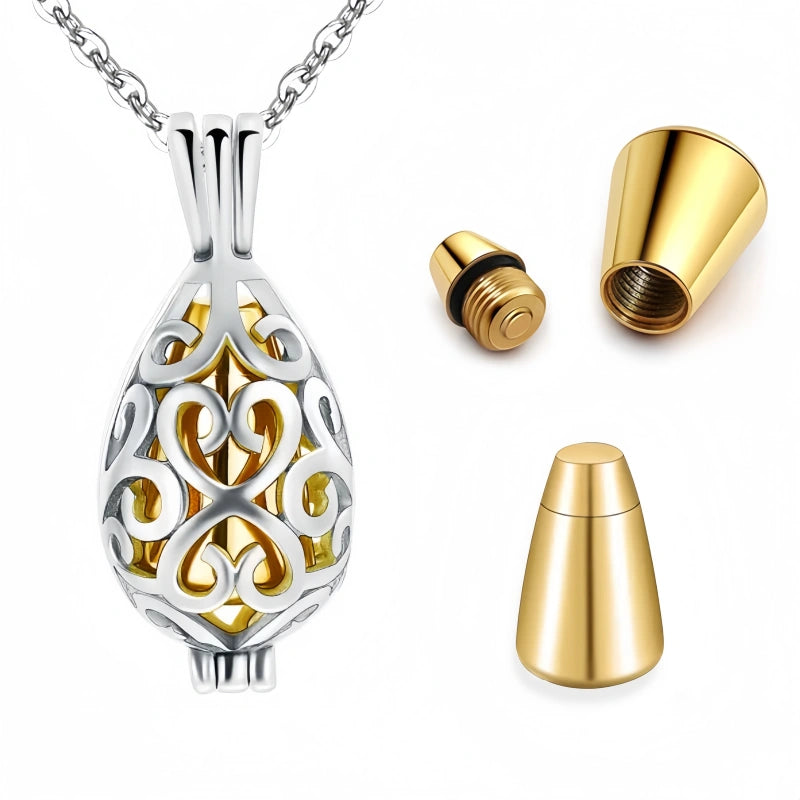 Lotus Flower Pet Urn Necklace – Stainless Steel Cremation Pendant – 3 Colors – Holds Fur or Ashes