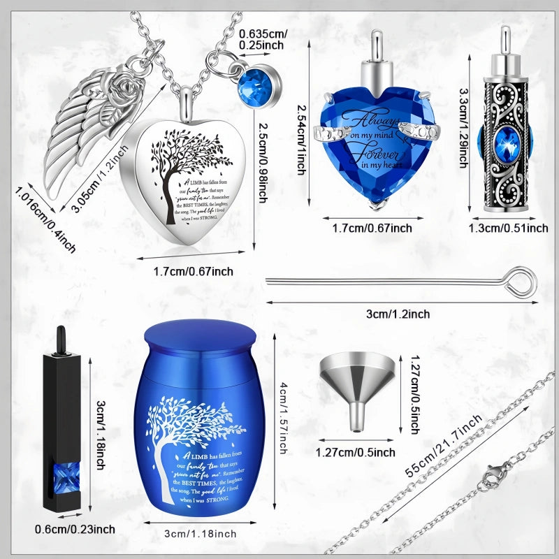 5-Piece Stainless Steel Cremation Pendant Set – Mixed Shapes – Holds Fur or Ashes