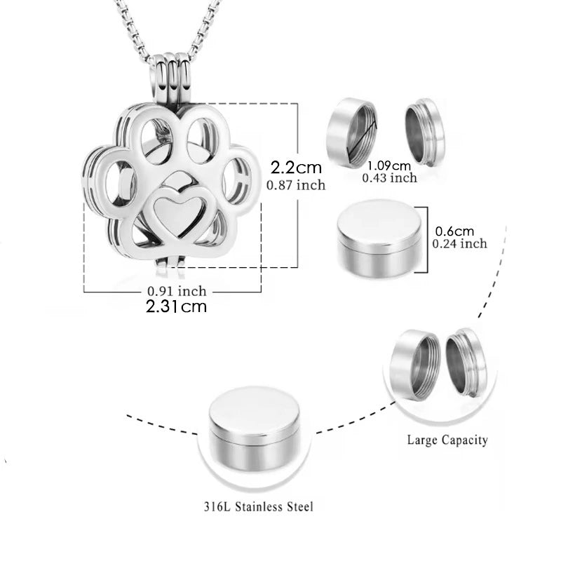 Hollow Openwork Pet Urn Necklace – 5 Colors – Large Capacity – Holds Fur, Ashes, or Scent