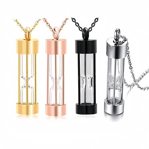 Hourglass Pet Urn Necklace – Stainless Steel & Glass – Holds Fur, Ashes, or Scent – 4 Colors