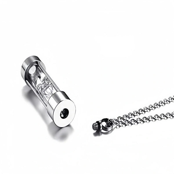 Hourglass Pet Urn Necklace – Stainless Steel & Glass – Holds Fur, Ashes, or Scent – 4 Colors