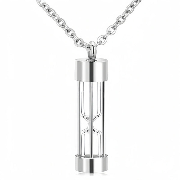 Hourglass Pet Urn Necklace – Stainless Steel & Glass – Holds Fur, Ashes, or Scent – 4 Colors