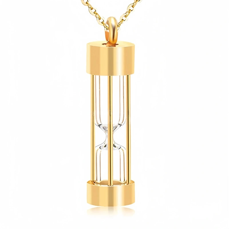 Hourglass Pet Urn Necklace – Stainless Steel & Glass – Holds Fur, Ashes, or Scent – 4 Colors