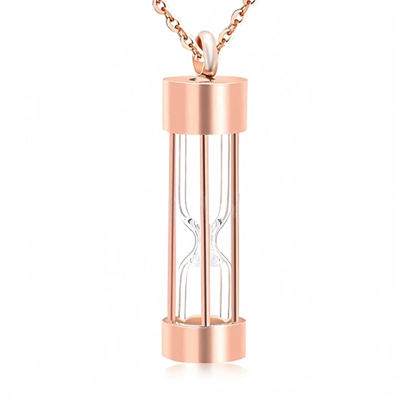 Hourglass Pet Urn Necklace – Stainless Steel & Glass – Holds Fur, Ashes, or Scent – 4 Colors