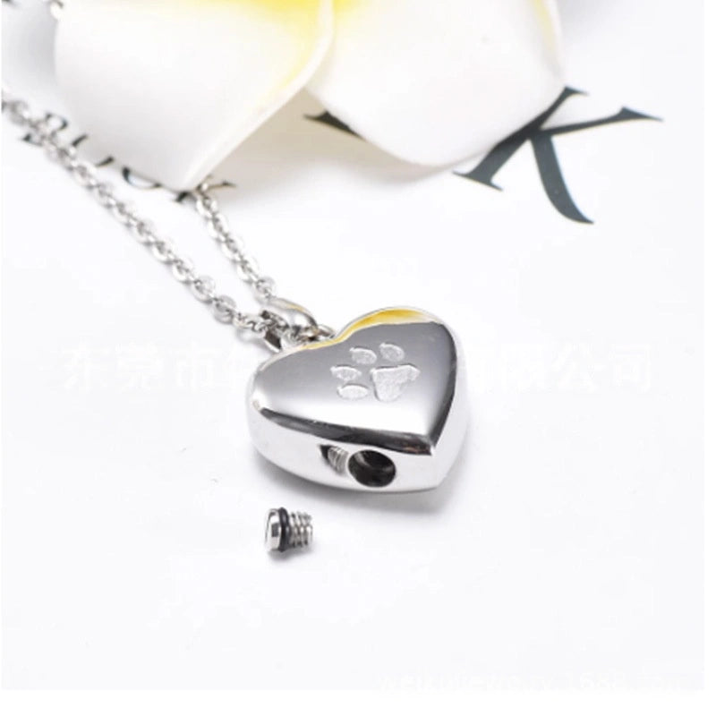 Interlocking Hearts Pet Urn Necklace – Paw Print Design – 4 Colors – Holds Fur or Ashes