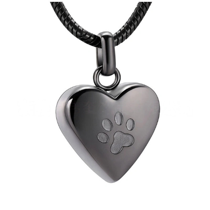 Interlocking Hearts Pet Urn Necklace – Paw Print Design – 4 Colors – Holds Fur or Ashes