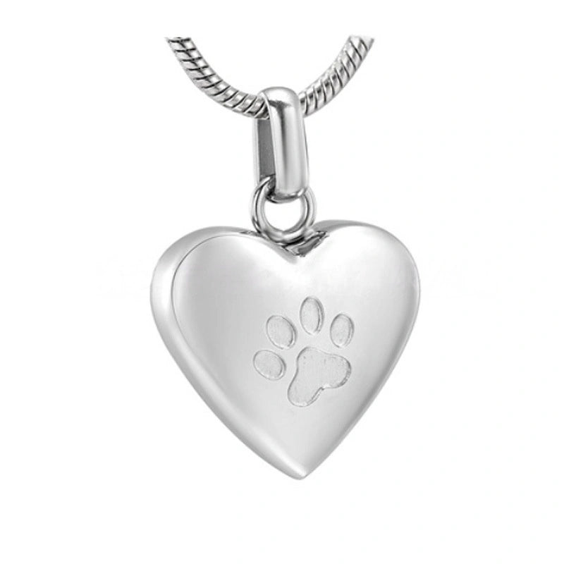 Interlocking Hearts Pet Urn Necklace – Paw Print Design – 4 Colors – Holds Fur or Ashes