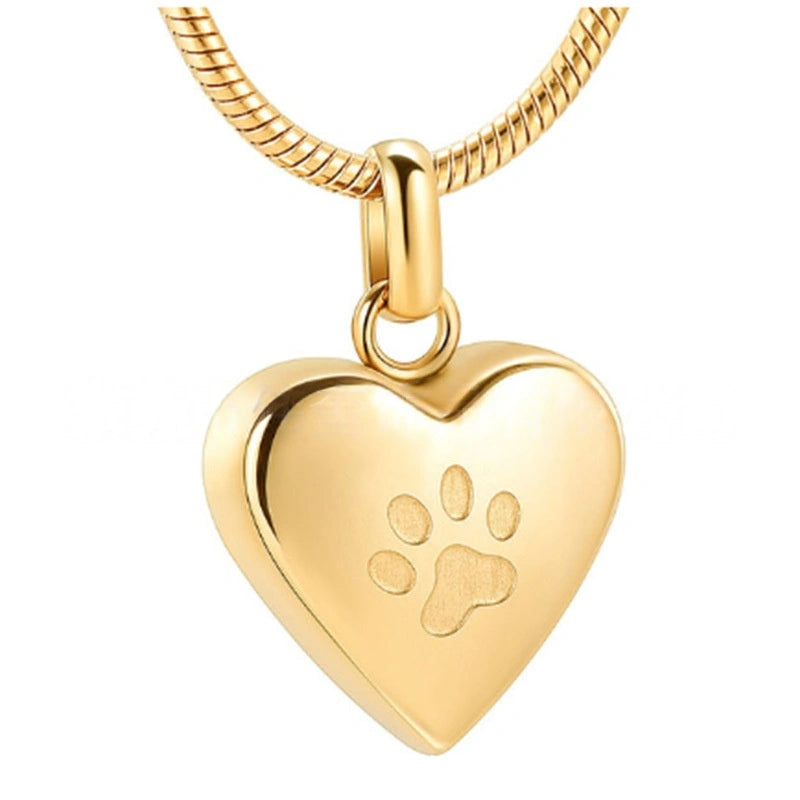 Interlocking Hearts Pet Urn Necklace – Paw Print Design – 4 Colors – Holds Fur or Ashes