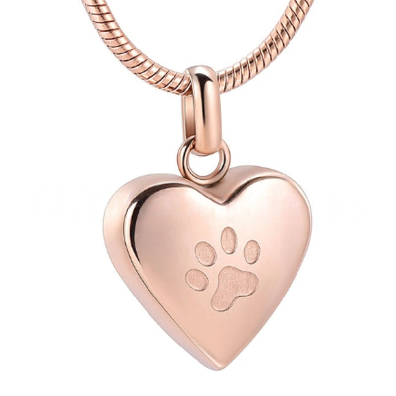 Interlocking Hearts Pet Urn Necklace – Paw Print Design – 4 Colors – Holds Fur or Ashes