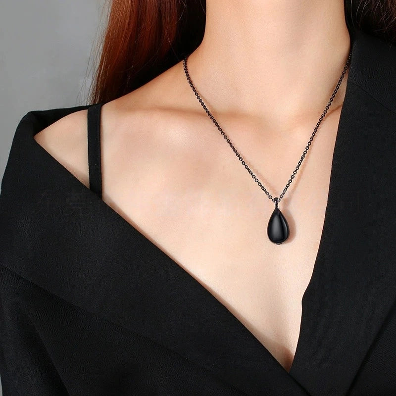 Teardrop Pet Urn Necklace – Stainless Steel Cremation Pendant – 4 Colors – Holds Fur, Ashes, or Scent