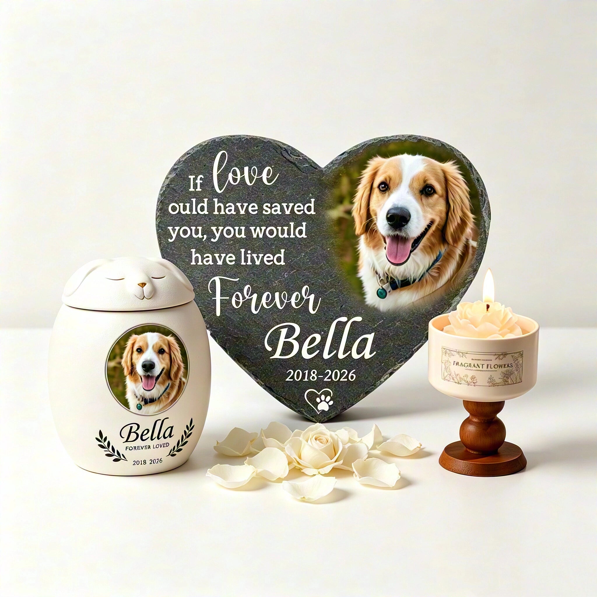 Everlasting Light Memorial Set | Custom Pet Stone & Keepsake Candle