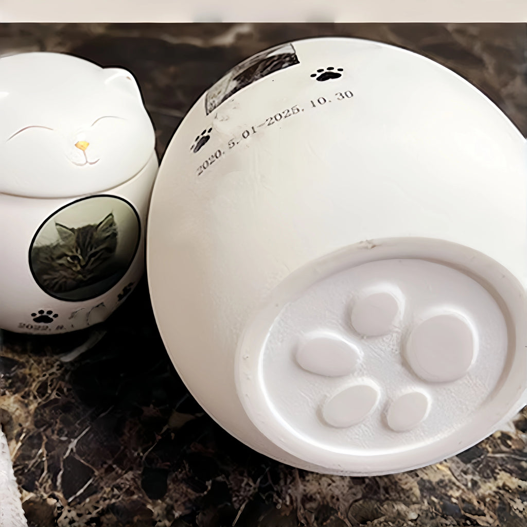 Personalized Pet Urn for Cats - Custom Photo Ceramic Cat Urn with Name, Date, and Message - Memorial Keepsake for Beloved Cat, Custom Pet Memorial Gift