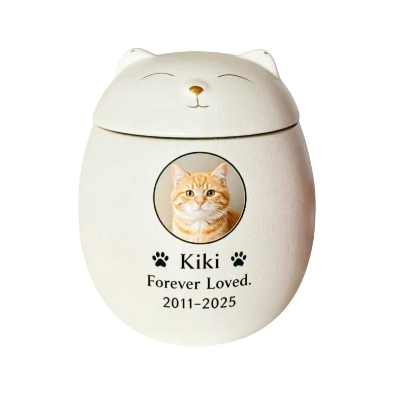 Personalized Pet Urn for Cats - Custom Photo Ceramic Cat Urn with Name, Date, and Message - Memorial Keepsake for Beloved Cat, Custom Pet Memorial Gift