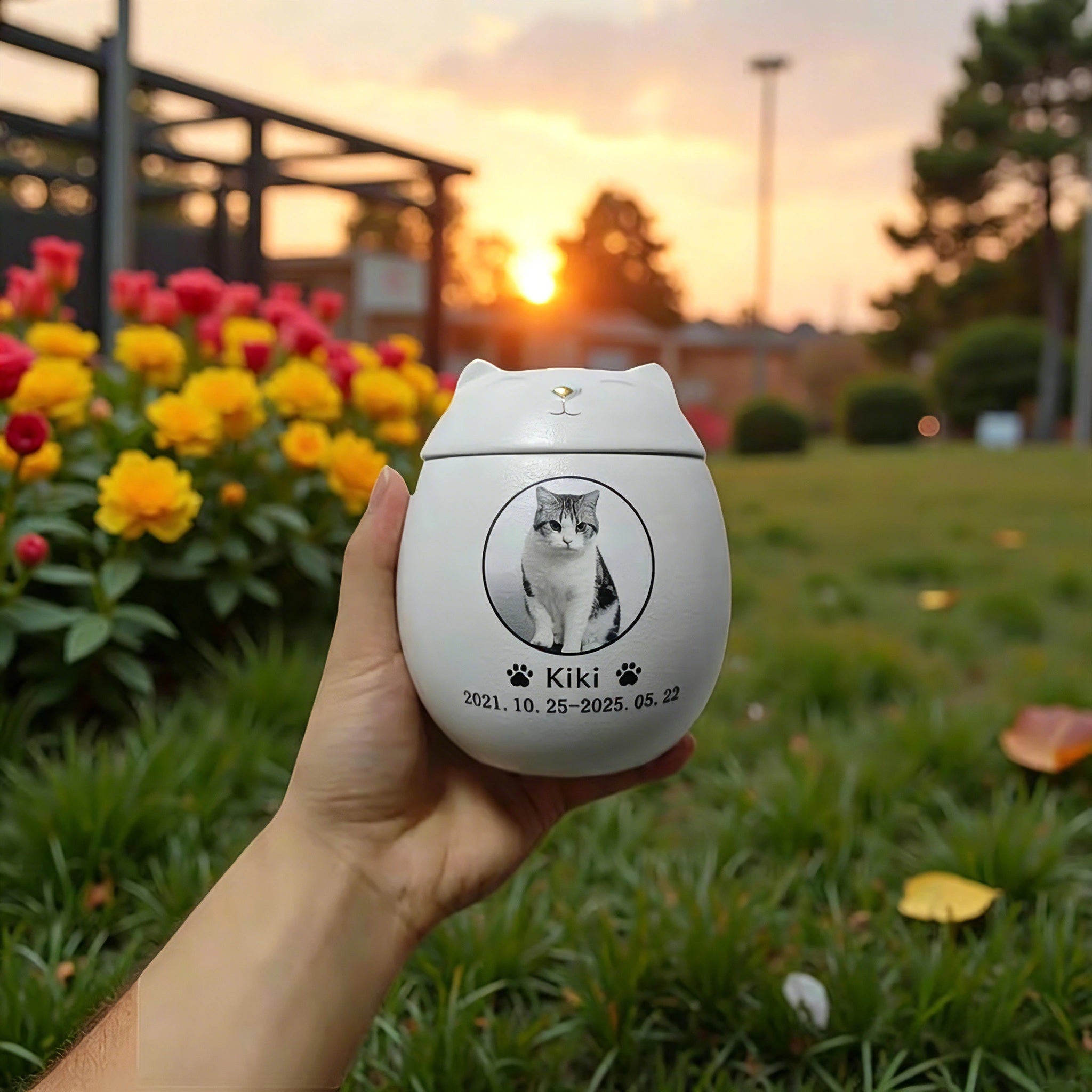 Personalized Pet Urn for Cats - Custom Photo Ceramic Cat Urn with Name, Date, and Message - Memorial Keepsake for Beloved Cat, Custom Pet Memorial Gift